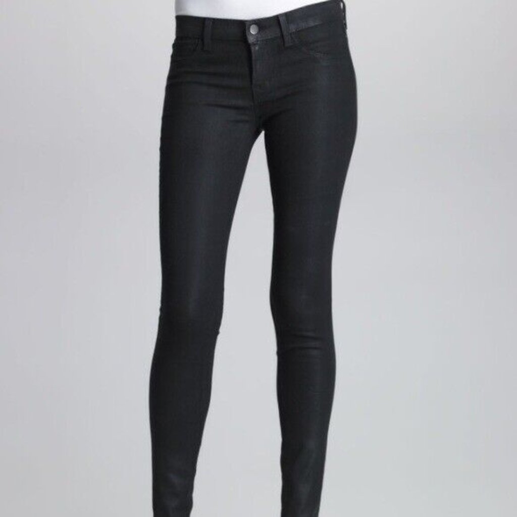 J Brand  Super Skinny 901 Black Coat Steal Coated JeansLeggings Size 24